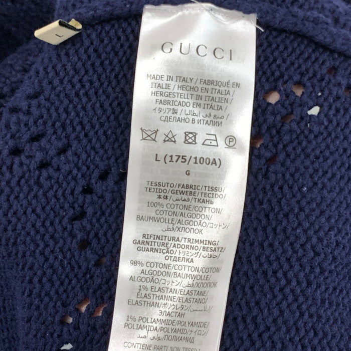 【中古品】【メンズ】 GUCCI グッチ 740503 パーフォレーテッドGGコットンカーディガン トップス ブランド 古着 141-240810-gm-36-fuz サイズ：L カラー：ネイビー 万代Net店