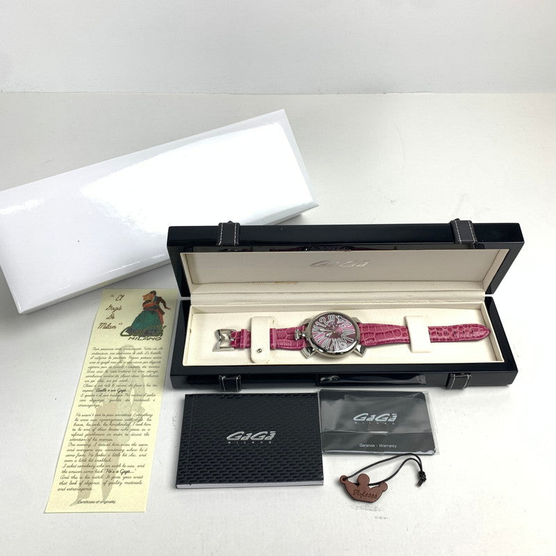 【中古品】【メンズ/レディース】 Gaga Milano ガガ・ミラノ 15245 MANUALE 46 腕時計 クォーツ シルバー ピンク 197-241107-mh-7-fuz 万代Net店