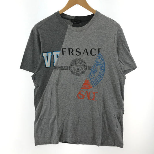 【中古品】【メンズ】 VERSACE ヴェルサーチ 半袖Tシャツ　再構築 ドッキングTシャツ  ロゴ プリント A84501 A228806 141-241002-nm-4-fuz サイズ：S カラー：グレー 万代Net店