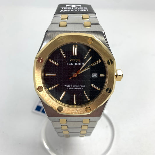 【中古美品】【メンズ】 TECHNOS テクノス T9C07TB メンズ 腕時計 ゴールド シルバー 文字盤 ブラック 197-241107-mh-6-fuz 万代Net店