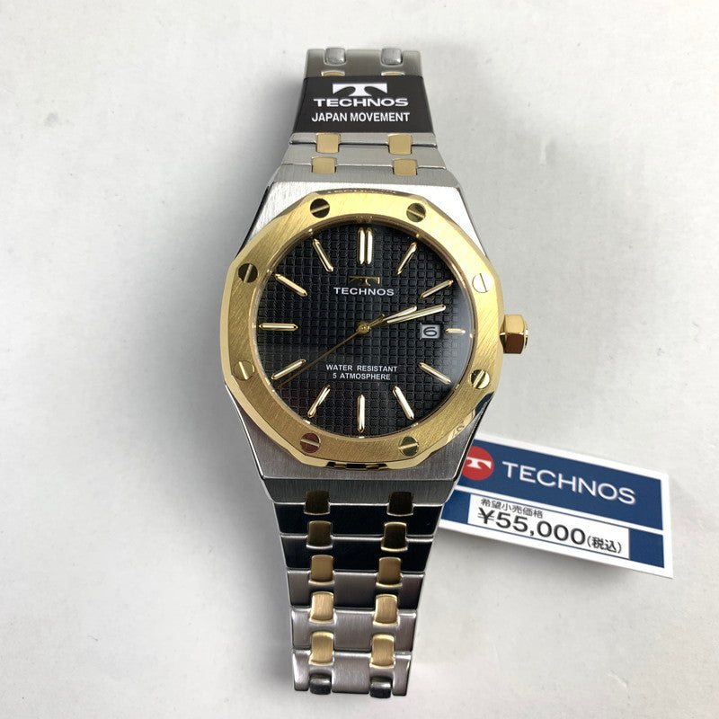 【中古美品】【メンズ】 TECHNOS テクノス T9C07TB メンズ 腕時計 ゴールド シルバー 文字盤 ブラック 197-241107-mh-6-fuz 万代Net店