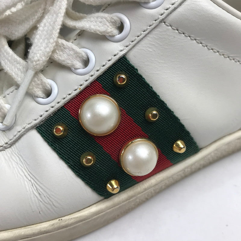 【中古品】【メンズ/レディース】 GUCCI グッチ 431887 パール スタッズ エーススニーカー  183-241025-mh-8-fuz サイズ：３６1/2 カラー：ホワイト 万代Net店