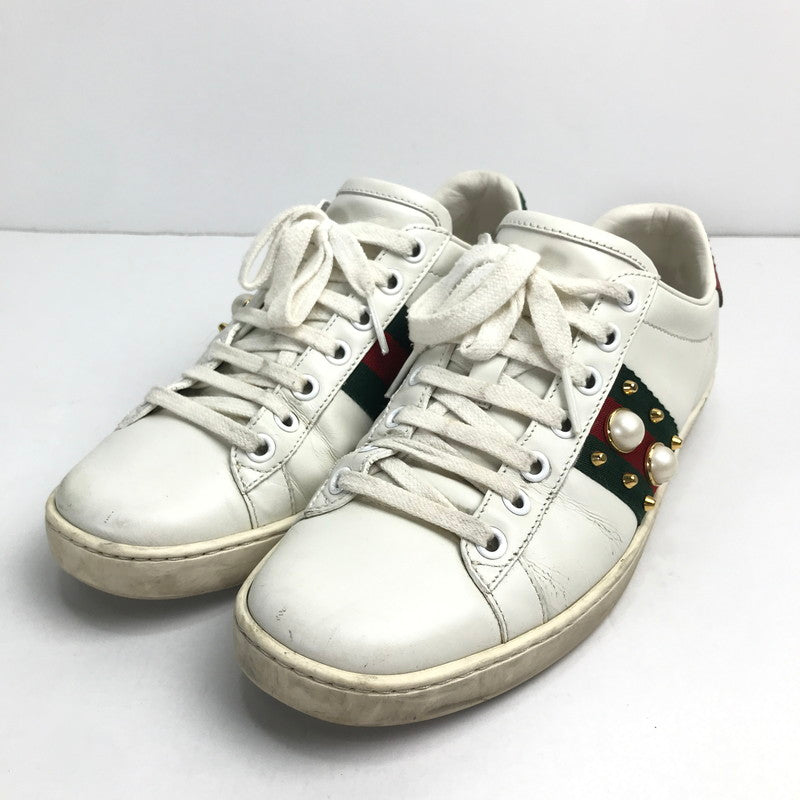 【中古品】【メンズ/レディース】 グッチ 431887 パール スタッズ エーススニーカー 183-241025-mh-8-fuz サイズ：３６1/2 カラー：ホワイト 万代Net店
