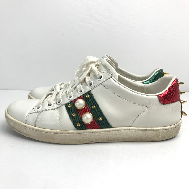 【中古品】【メンズ/レディース】 グッチ 431887 パール スタッズ エーススニーカー 183-241025-mh-8-fuz サイズ：３６1/2 カラー：ホワイト 万代Net店