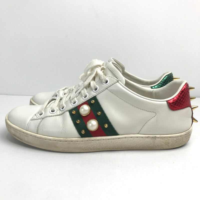 【中古品】【メンズ/レディース】 GUCCI グッチ 431887 パール スタッズ エーススニーカー  183-241025-mh-8-fuz サイズ：３６1/2 カラー：ホワイト 万代Net店