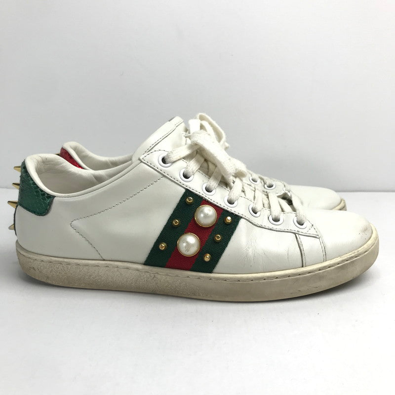 【中古品】【メンズ/レディース】 GUCCI グッチ 431887 パール スタッズ エーススニーカー  183-241025-mh-8-fuz サイズ：３６1/2 カラー：ホワイト 万代Net店