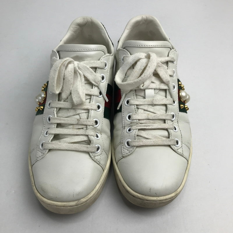 【中古品】【メンズ/レディース】 グッチ 431887 パール スタッズ エーススニーカー 183-241025-mh-8-fuz サイズ：３６1/2 カラー：ホワイト 万代Net店