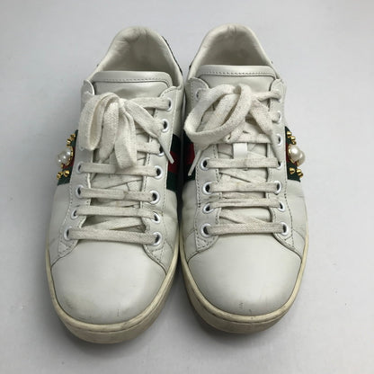 【中古品】【メンズ/レディース】 グッチ 431887 パール スタッズ エーススニーカー 183-241025-mh-8-fuz サイズ：３６1/2 カラー：ホワイト 万代Net店