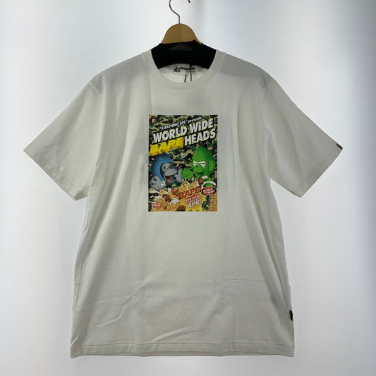 【中古美品】【メンズ】 A BATHING APE アベイシングエイプ 半袖 Tシャツ タグ付き ブランド 古着 142-250107-mh-33-fuz サイズ：L カラー：ホワイト 万代Net店