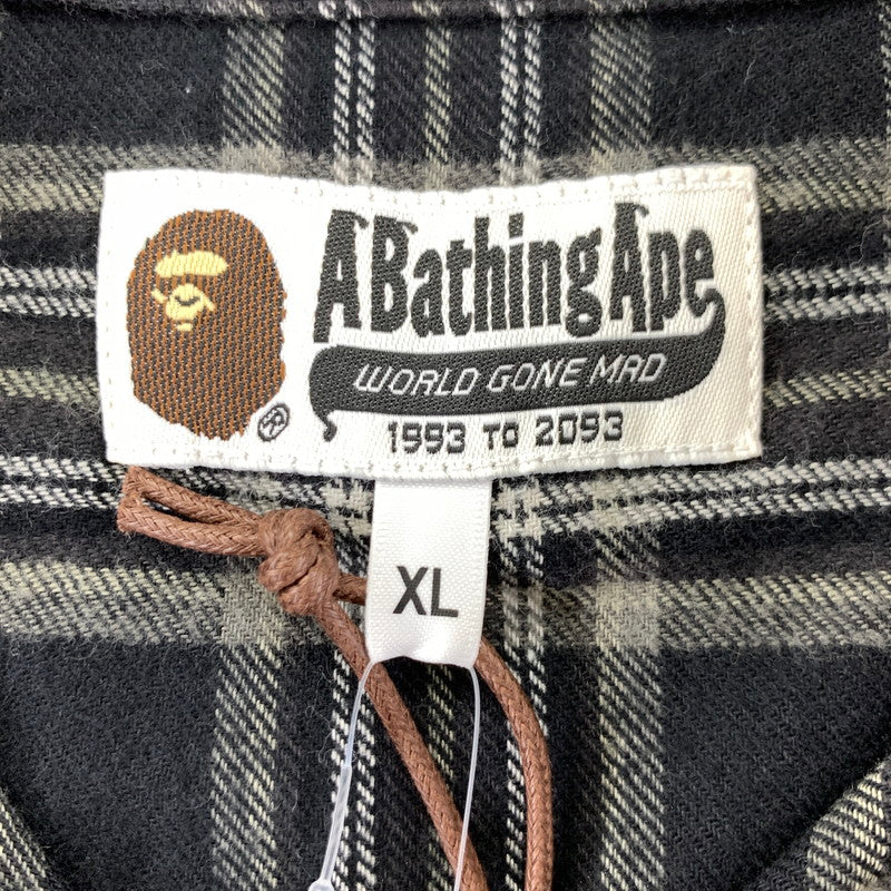 【中古美品】【メンズ】 A BATHING APE アベイシングエイプ ワンポイント チェック シャツ 長袖 ブランド 古着 142-250107-mh-34-fuz サイズ：XL カラー：ブラック・チェック 万代Net店