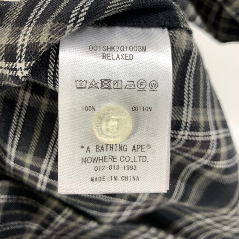 【中古美品】【メンズ】 A BATHING APE アベイシングエイプ ワンポイント チェック シャツ 長袖 ブランド 古着 142-250107-mh-34-fuz サイズ：XL カラー：ブラック・チェック 万代Net店