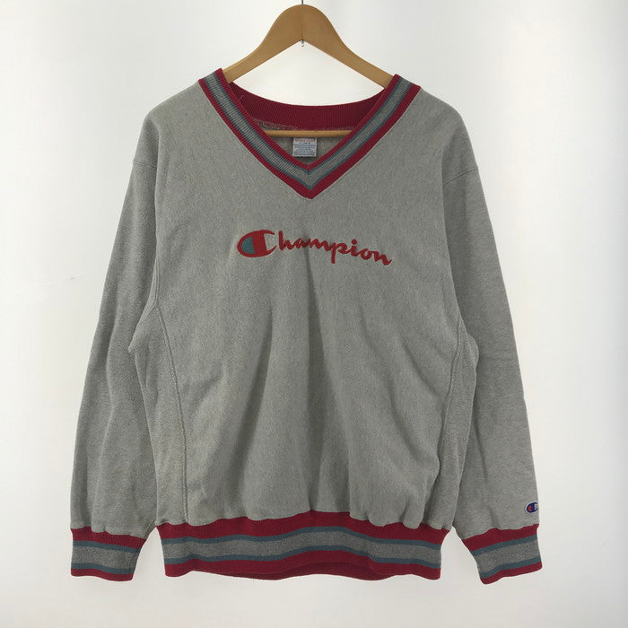 【中古品】Champion チャンピオン 90‘S リバースウィーブ 刺繡タグ USA製 Vネック スウェット トレーナー シャツ トップス ブランド 古着 146-250129-mh-02-fuz サイズ：XL カラー：グレー 万代Net店
