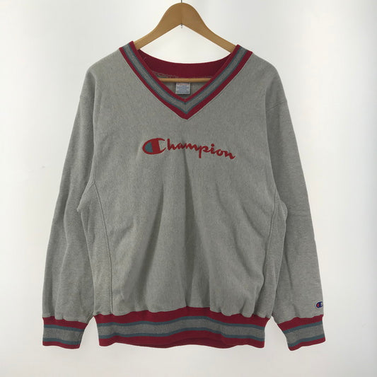 【中古品】Champion チャンピオン 90‘S リバースウィーブ 刺繡タグ USA製 Vネック スウェット トレーナー シャツ トップス ブランド 古着 146-250129-mh-02-fuz サイズ：XL カラー：グレー 万代Net店