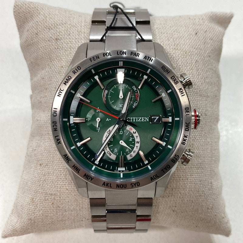 【中古美品】【メンズ】 CITIZEN シチズン ATTESA アテッサ エコドライブ AT8181-63W ソーラー電波時計 腕時計 197-250207-mh-04-fuz カラー：シルバー グリーン 万代Net店