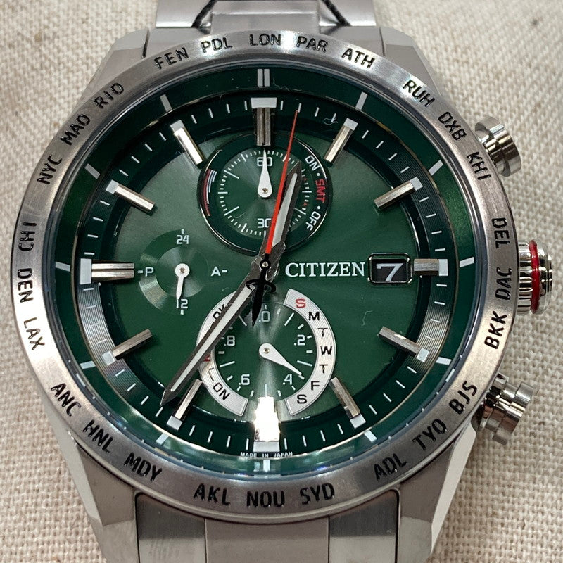 【中古美品】【メンズ】 CITIZEN シチズン ATTESA アテッサ エコドライブ AT8181-63W ソーラー電波時計 腕時計 197-250207-mh-04-fuz カラー：シルバー グリーン 万代Net店