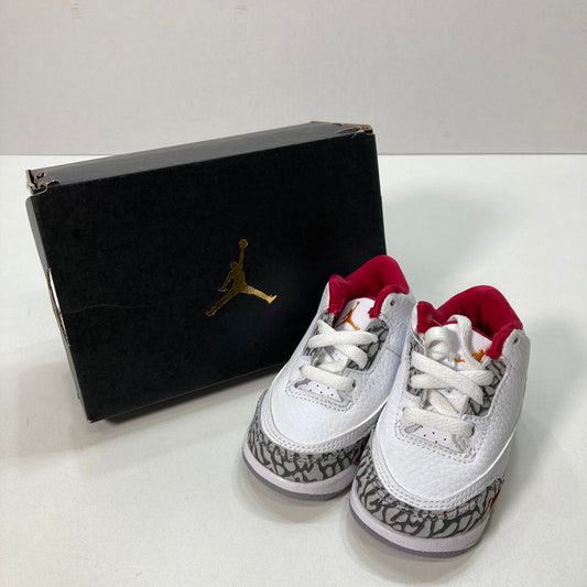 【中古美品】【キッズ】 NIKE ナイキ 832033-126 TD AIR JORDAN 3 "CARDINAL RED" エアジョーダン 3 レトロ カーディナル レッド キッズ スニーカー 靴 173-250402-mh-18-fuz サイズ：10 カラー：ホワイト・レッド・グレー（アニマル型押し） 万代Net店