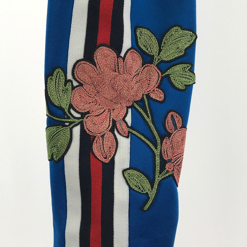 【中古品】【メンズ/レディース】 GUCCI グッチ 473357 X5S58 フラワー エンブロイダリー サイドライン ジャージー ボトムス 古着 裾パーツ欠品 171-251109-xz-4-fuz サイズ：XS カラー：ブルー 万代Net店
