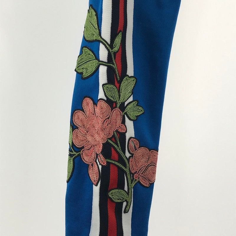 【中古品】【メンズ/レディース】 GUCCI グッチ 473357 X5S58 フラワー エンブロイダリー サイドライン ジャージー ボトムス 古着 裾パーツ欠品 171-251109-xz-4-fuz サイズ：XS カラー：ブルー 万代Net店