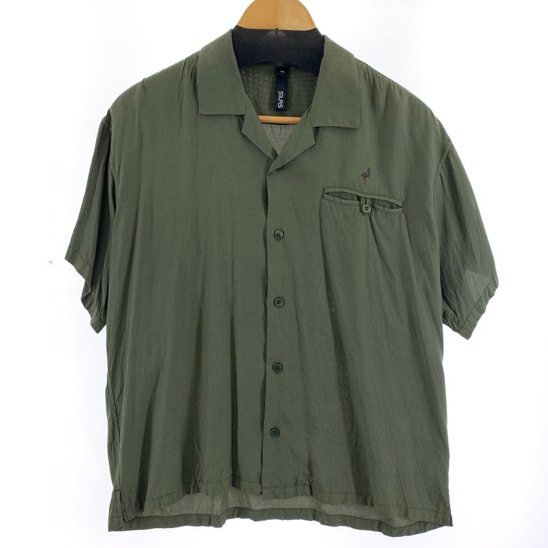 【中古品】【メンズ】 SILAS サイラス FLAMINGO OPEN SHIRT フラミンゴ オープンシャツ 半袖シャツ KHAKI SIZE:M ※襟スレ・毛玉の着用感あり 142-260917-io-24-fuzh カラー：カーキ 万代Net店