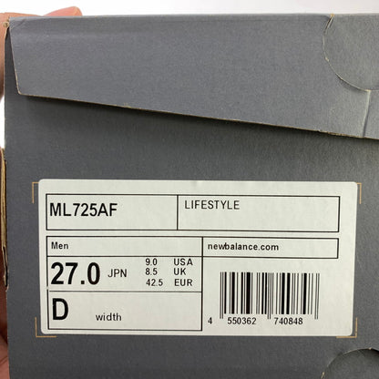 【中古美品】【メンズ】 NEW BALANCE ML725AF スニーカー 靴 ニュー バランス 162-250719-st-23-fuz サイズ：27.0cm カラー：ホワイト 万代Net店