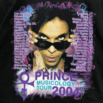 【中古品】【メンズ】  FRUIT OF THE LOOM フルーツ・オブ・ザ・ルーム DELTA "MADE IN USA" PRINCE "MUSICOLOGY TOUR" プリンス ツアー Tシャツ 半袖 古着 145-250702-mh-07-fuz サイズ：XL カラー：ブラック 万代Net店
