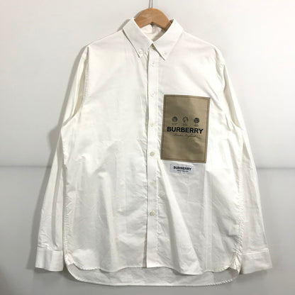 【中古品】【メンズ】 BURBERRY バーバリー 8057135 ロゴ ラベル アップリケ 長袖 シャツ トップス 古着 141-250708-mh-02-fuz サイズ：M カラー：ホワイト 万代Net店