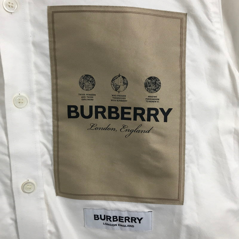【中古品】【メンズ】 BURBERRY バーバリー 8057135 ロゴ ラベル アップリケ 長袖 シャツ トップス 古着 141-250708-mh-02-fuz サイズ：M カラー：ホワイト 万代Net店