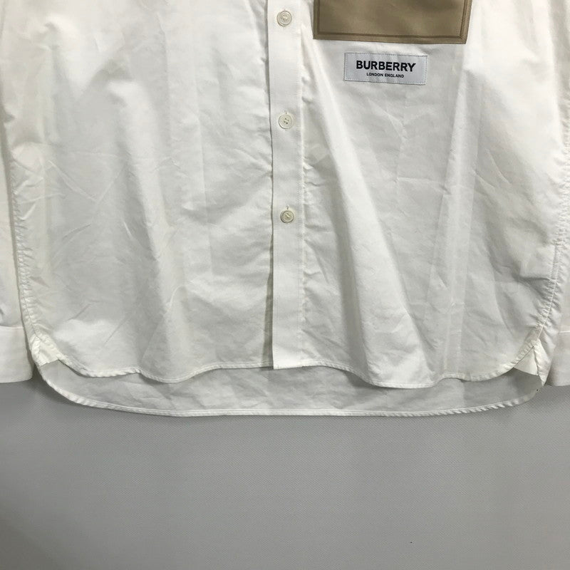 【中古品】【メンズ】 BURBERRY バーバリー 8057135 ロゴ ラベル アップリケ 長袖 シャツ トップス 古着 141-250708-mh-02-fuz サイズ：M カラー：ホワイト 万代Net店