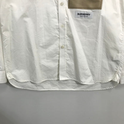 【中古品】【メンズ】 BURBERRY バーバリー 8057135 ロゴ ラベル アップリケ 長袖 シャツ トップス 古着 141-250708-mh-02-fuz サイズ：M カラー：ホワイト 万代Net店