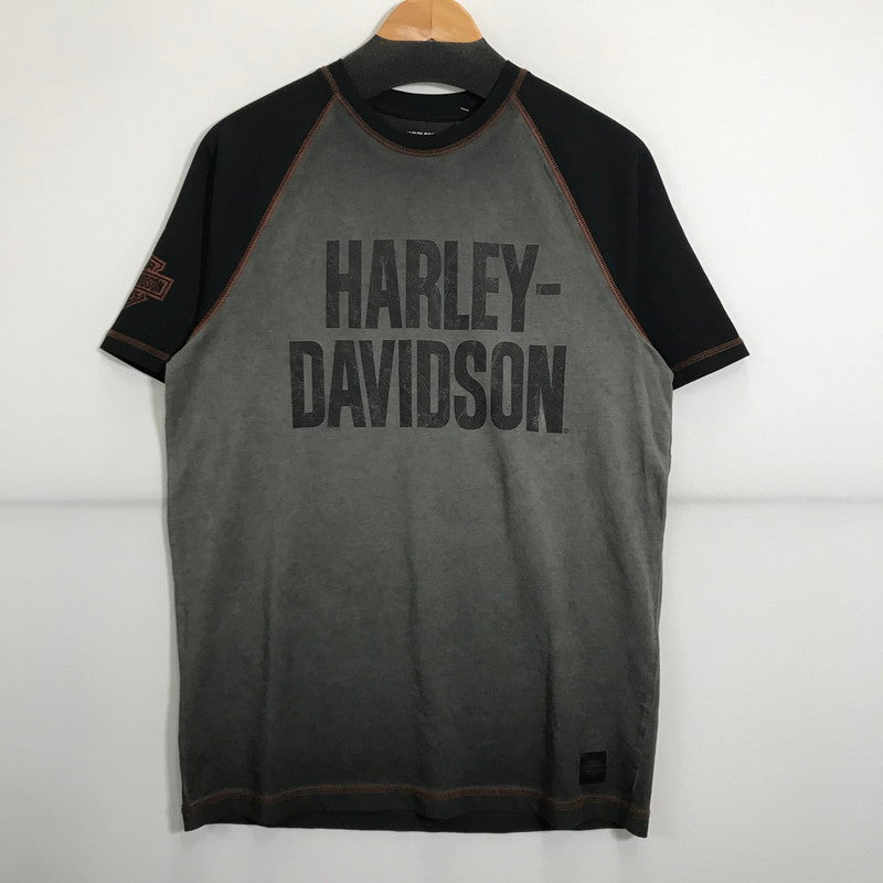 【中古品】【メンズ】 HARLEY-DAVIDSON ハーレーダビッドソン COLORBLOCK DESIGN TEE ロゴ Tシャツ 半袖 トップス 古着 145-250718-mh-04-fuz サイズ：M カラー：グレー ブラック 万代Net店