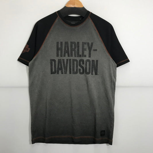 【中古品】【メンズ】 HARLEY-DAVIDSON ハーレーダビッドソン COLORBLOCK DESIGN TEE ロゴ Tシャツ 半袖 トップス 古着 145-250718-mh-04-fuz サイズ：M カラー：グレー ブラック 万代Net店