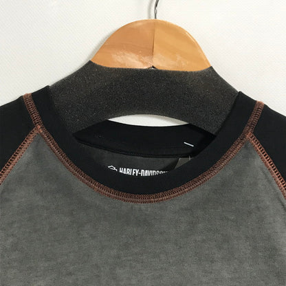 【中古品】【メンズ】 HARLEY-DAVIDSON ハーレーダビッドソン COLORBLOCK DESIGN TEE ロゴ Tシャツ 半袖 トップス 古着 145-250718-mh-04-fuz サイズ：M カラー：グレー ブラック 万代Net店