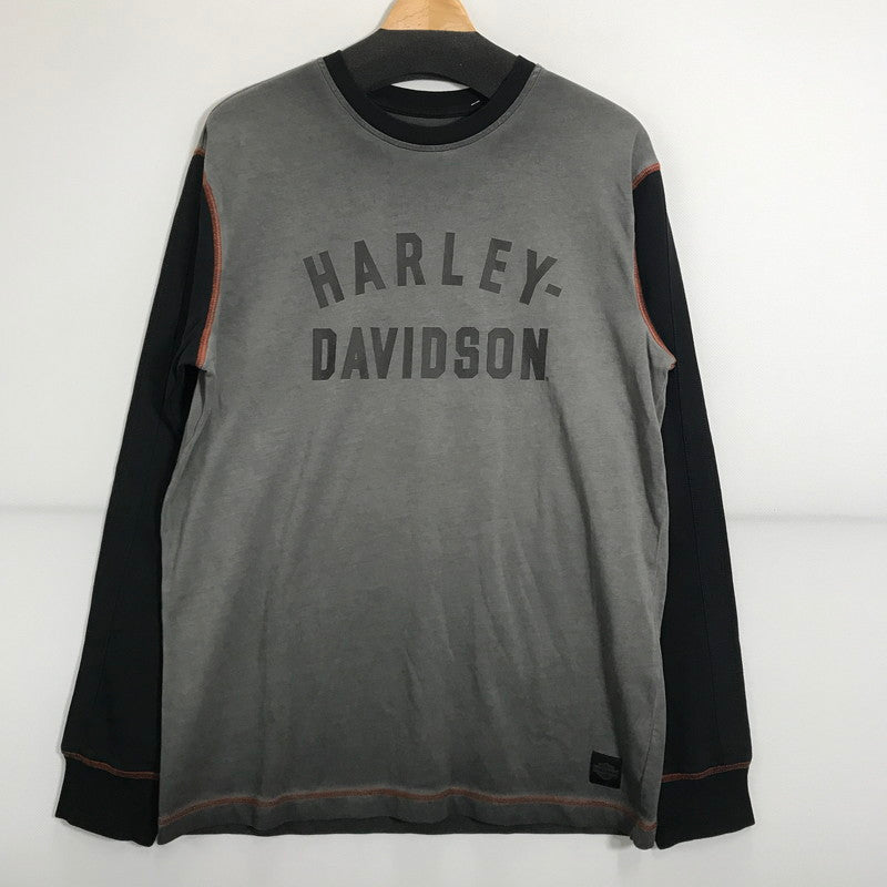 【中古品】【メンズ】  HARLEY-DAVIDSON ハーレーダビッドソン LRON BAND TEE ロゴ  Tシャツ 長袖 ロンT トップス 古着 145-250718-mh-02-fuz サイズ：M カラー：グレー ブラック 万代Net店