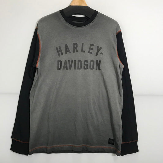 【中古品】【メンズ】  HARLEY-DAVIDSON ハーレーダビッドソン LRON BAND TEE ロゴ  Tシャツ 長袖 ロンT トップス 古着 145-250718-mh-02-fuz サイズ：M カラー：グレー ブラック 万代Net店