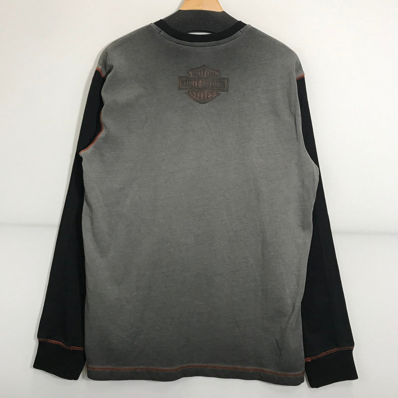 【中古品】【メンズ】 HARLEY-DAVIDSON ハーレーダビッドソン LRON BAND TEE ロゴ Tシャツ 長袖 ロンT トップス 古着 145-250718-mh-02-fuz サイズ：M カラー：グレー ブラック 万代Net店