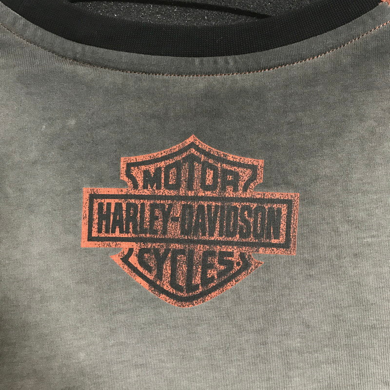 【中古品】【メンズ】 HARLEY-DAVIDSON ハーレーダビッドソン COLORBLOCK DESIGN LS TEE ロゴ Tシャツ 長袖 ロンT トップス 古着 145-250718-mh-01-fuz サイズ：M カラー：グレー ブラック 万代Net店