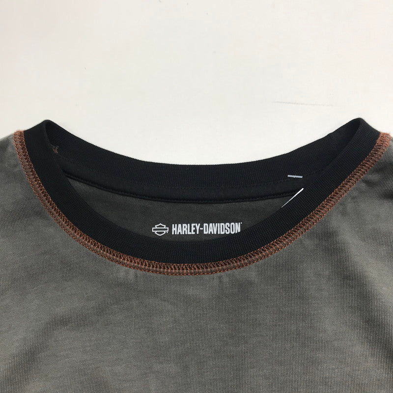 【中古品】【メンズ】 HARLEY-DAVIDSON ハーレーダビッドソン COLORBLOCK DESIGN LS TEE ロゴ Tシャツ 長袖 ロンT トップス 古着 145-250718-mh-01-fuz サイズ：M カラー：グレー ブラック 万代Net店