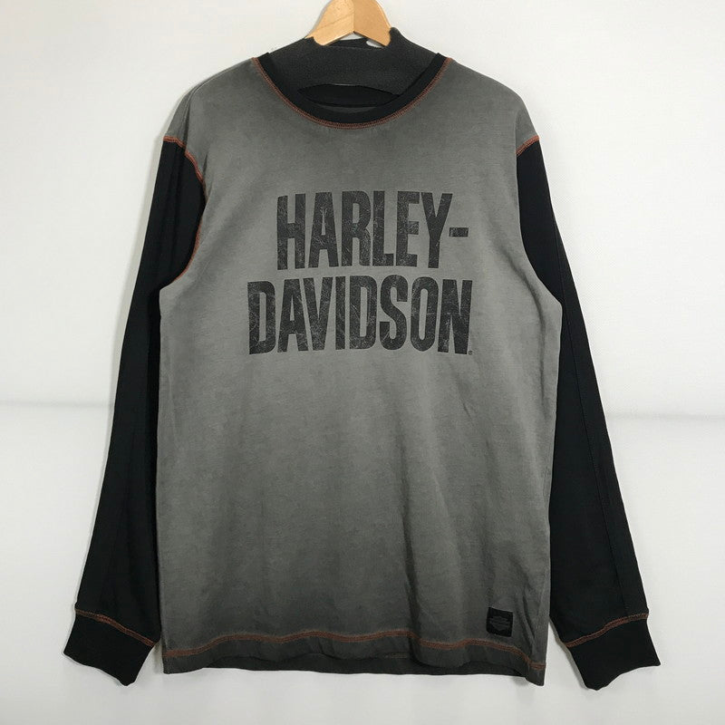 【中古品】【メンズ】  HARLEY-DAVIDSON ハーレーダビッドソン COLORBLOCK DESIGN LS TEE ロゴ  Tシャツ 長袖 ロンT トップス 古着 145-250718-mh-01-fuz サイズ：M カラー：グレー ブラック 万代Net店