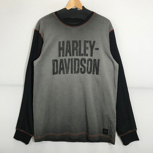 【中古品】【メンズ】  HARLEY-DAVIDSON ハーレーダビッドソン COLORBLOCK DESIGN LS TEE ロゴ  Tシャツ 長袖 ロンT トップス 古着 145-250718-mh-01-fuz サイズ：M カラー：グレー ブラック 万代Net店