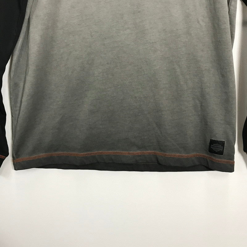 【中古品】【メンズ】 HARLEY-DAVIDSON ハーレーダビッドソン COLORBLOCK DESIGN LS TEE ロゴ Tシャツ 長袖 ロンT トップス 古着 145-250718-mh-01-fuz サイズ：M カラー：グレー ブラック 万代Net店