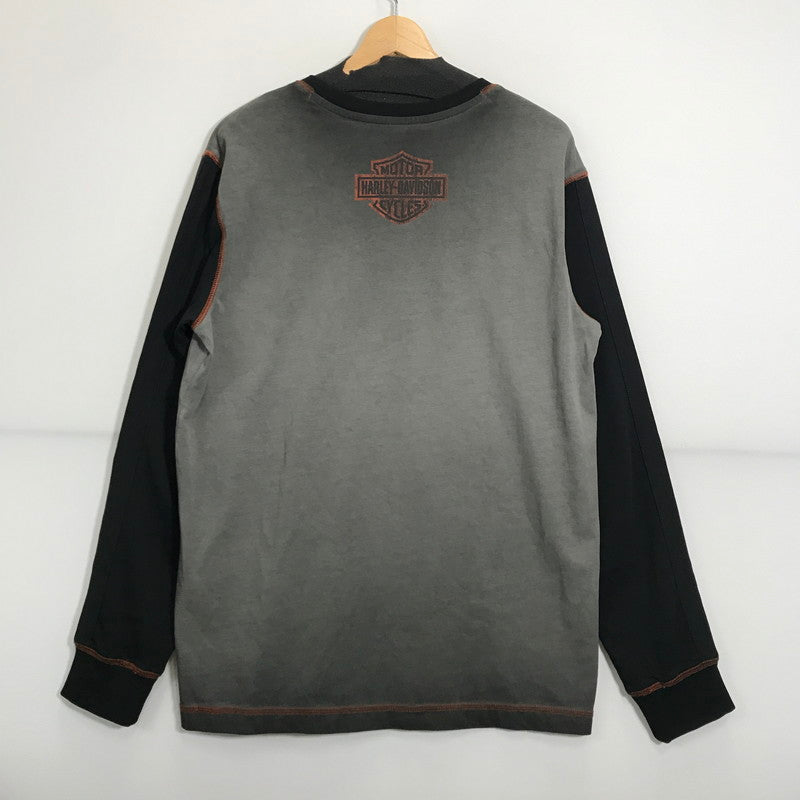 【中古品】【メンズ】 HARLEY-DAVIDSON ハーレーダビッドソン COLORBLOCK DESIGN LS TEE ロゴ Tシャツ 長袖 ロンT トップス 古着 145-250718-mh-01-fuz サイズ：M カラー：グレー ブラック 万代Net店