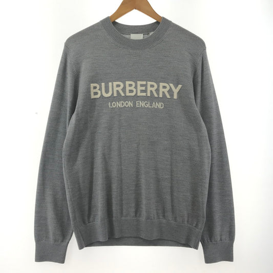 【中古品】【メンズ】 BURBERRY バーバリー 8054897 LOGO INTARSIA WOOL BLEND SWEATER ロゴ クルーネック ニット セーター トップス 古着 141-250821-mh-84-fuz サイズ：S カラー：グレー 万代Net店