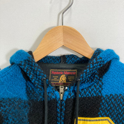 【中古品】【メンズ】 HYSTERIC GLAMOUR ヒステリックグラマー 02183AB15 ZIP PARKER ジップ パーカー チェック柄 ウール アウター コート 古着 140-250823-mh-01-fuz サイズ：S カラー：ブルー ブラック 万代Net店