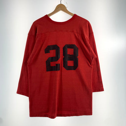 【中古品】【メンズ】 RUSSELL ラッセル 70年代 フットボール TEE Tシャツ 金タグ USA製 ナンバリング28 トップス 古着 145-260608-mh-01-fuzh サイズ：L カラー：レッド 万代Net店