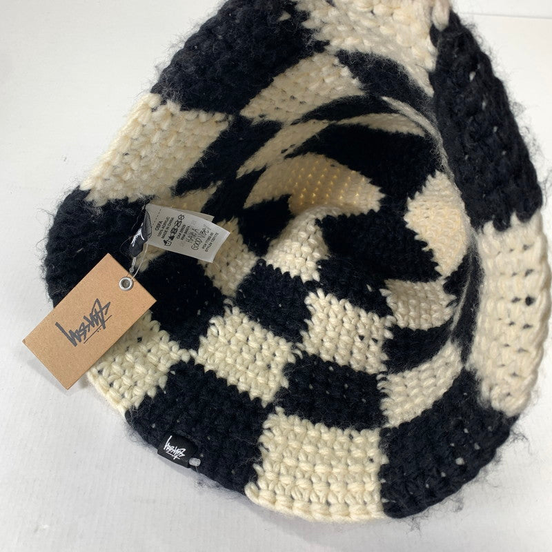 【中古美品】【メンズ】 STUSSY ステューシー BUCKET HAT CHERKER KNIT バケット ハット チェッカー ニット 帽子 185-260125-mh-01-fuz カラー：ホワイト ブラック 万代Net店