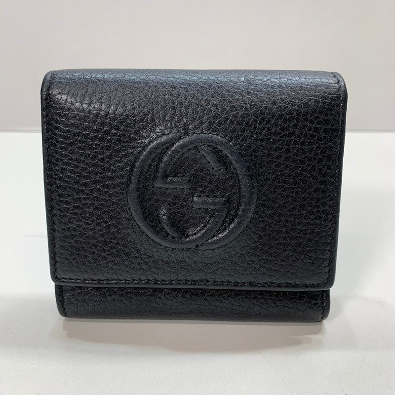 【中古品】【メンズ/レディース】 GUCCI グッチ 598207 A7M0G SOHO WALLET ソーホー 三つ折り 財布 ウォレット GGロゴ レザー 181-250906-mh-06-fuz カラー：ブラック 万代Net店