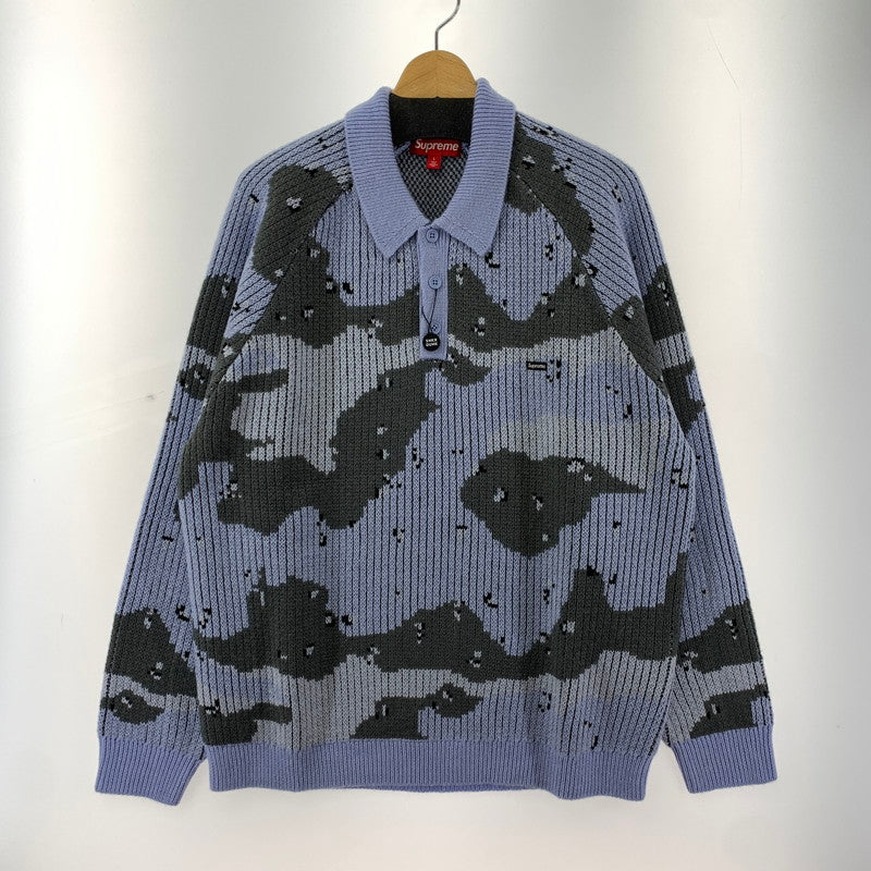 【中古美品】【メンズ】 SUPREME シュプリーム SMALL BOX LOGO POLO SWEATER 24AW スモール ボックス ロゴ ポロ セーター 長袖 トップス 古着 149-250909-mh-06-fuz サイズ：L カラー：ブルー カモ 万代Net店