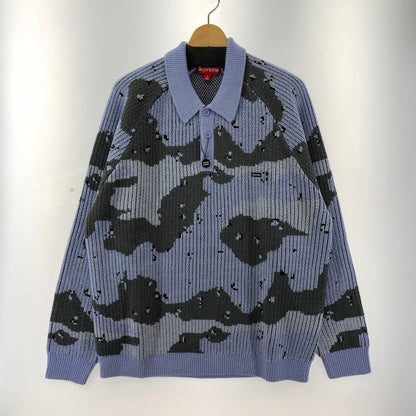 【中古美品】【メンズ】 SUPREME シュプリーム SMALL BOX LOGO POLO SWEATER 24AW スモール ボックス ロゴ ポロ セーター 長袖 トップス 古着 149-250909-mh-06-fuz サイズ：L カラー：ブルー カモ 万代Net店