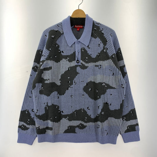 【中古美品】【メンズ】 SUPREME シュプリーム SMALL BOX LOGO POLO SWEATER 24AW スモール ボックス ロゴ ポロ セーター 長袖 トップス 古着 149-250909-mh-06-fuz サイズ：L カラー：ブルー カモ 万代Net店