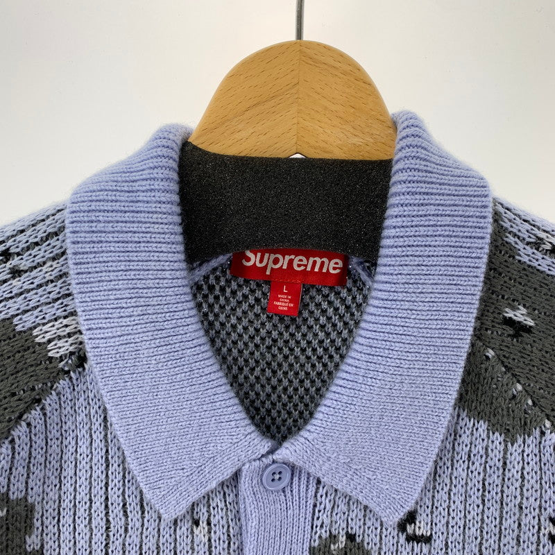 【中古美品】【メンズ】 SUPREME シュプリーム SMALL BOX LOGO POLO SWEATER 24AW スモール ボックス ロゴ ポロ セーター 長袖 トップス 古着 149-250909-mh-06-fuz サイズ：L カラー：ブルー カモ 万代Net店